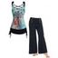 Ensemble de Débardeur Décontracté Teinté à Imprimé Lune et Arbre et Pantalon à Jambe Large avec Faux Bouton - multicolor S