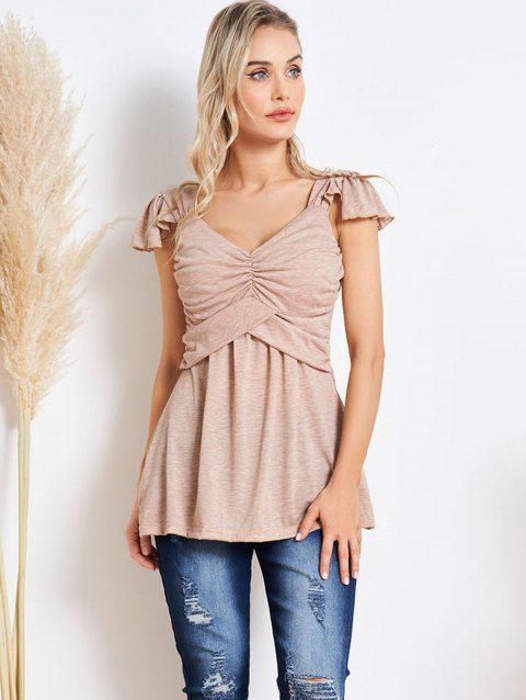 Heather Tank Top Ruched Ruffle Casual Tank Top