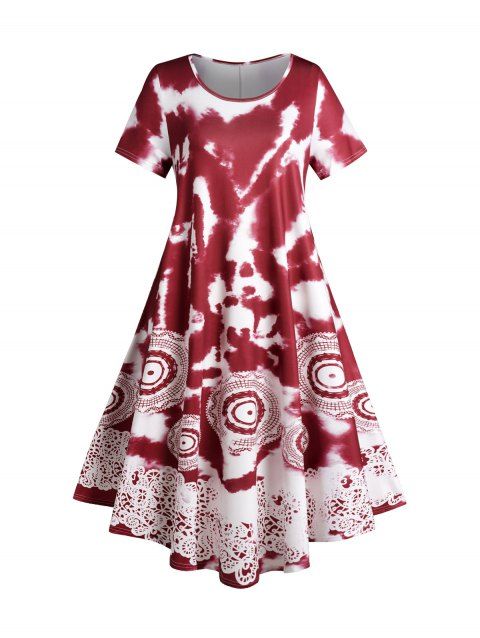Plus Size & Curve Dress Tie Dye Printed Round Neck Loose A Line Maxi Dress