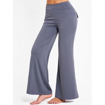

Elastic Waist Wide Leg Pants Solid Color Flap Pockets Casual Loose Pants, Dark gray