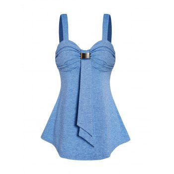 

Ruched Bust Metal Detail Tank Top Sweetheart Neck Casual Tank Top, Light blue