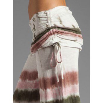 Tie Dye Print Wide Leg Pants Cinched Foldover Elastic Waist Long Relaxed Pants