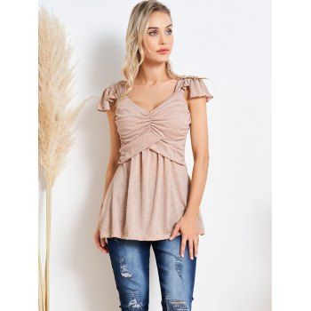 

Heather Tank Top Ruched Ruffle Casual Tank Top, Light coffee