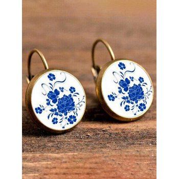 

Flower Print Geometric Trendy Drop Earrings, Blue