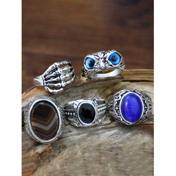 

5 Gothic Rings Set Owl Skeleton Goth Rings Set, Multicolor