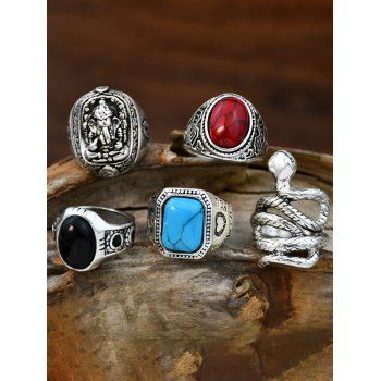 

5Pcs Faux Turquoise Sanke Vintage Finger Rings Set, Multicolor