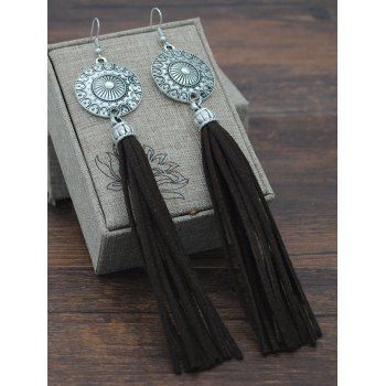 

Ethnic Round Tassel Hook Drop Earrings, Deep coffee