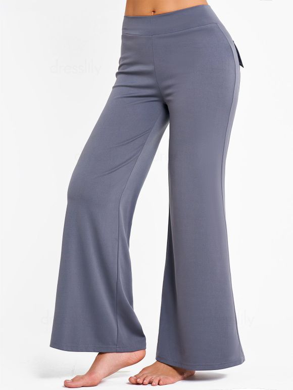 Pantalon Décontracté Lâche en Couleur Unie Taille Elastique avec Poches à Rabat - Gris Foncé XL