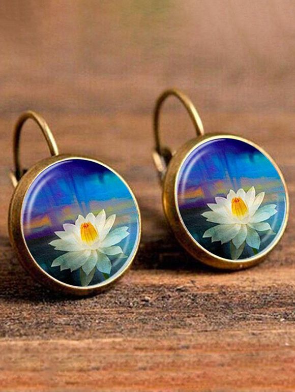 Boucles D'Oreilles Pendantes Mode à Imprimé Fleurs et Géométrie - Bleu 