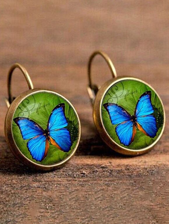 Boucles D'Oreilles Pendantes Mode à Imprimé Papillons et Géométrie - Cuivre 
