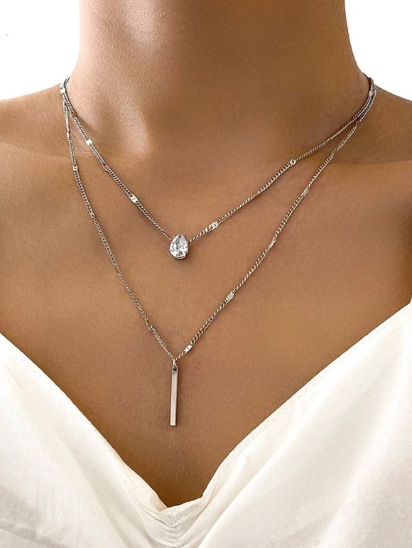 2 Pièces Collier Tendance en Forme de Rectangle et Cristal Fantaisie pour Hommes - Argent 
