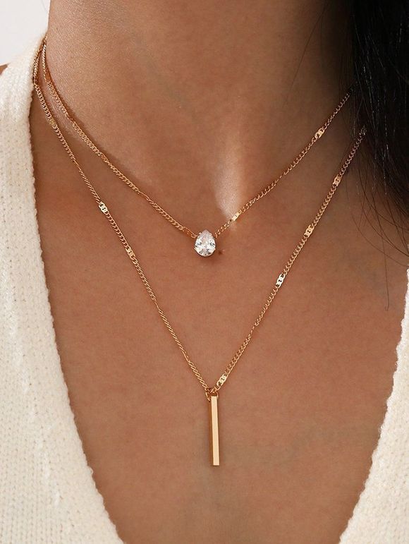2 Pièces Collier Tendance en Forme de Rectangle et Cristal Fantaisie pour Hommes - d'or 