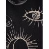 Robe Gothique Ceinturée Epaule Dénudée Etoile Lune et Soleil en Blocs de Couleurs à Manches Courtes - Noir S