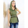 Débardeur à Capuche Décontracté Haut Bas Ceinturé en Blocs de Couleurs - Vert XL
