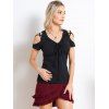 T-shirt Croisé Epaule Dénudée à Manches Courtes à Col V à Volants - Noir XXL