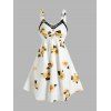 Flower Print Empire Waist Mini Dress Sleeveless Lace Panel Mock Button Ruched O-ring Straps Backless Dress - WHITE XXL