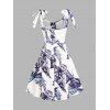 Butterfly Print Lace Up Dress Tied Shoulder Sleeveless High Waisted A Line Midi Dress - WHITE M