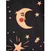 Celestial Sun Moon Star Print Dress Contrast Color Foldover Cold Shoulder High Waisted A Line Dress - BLACK S