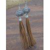 Boucles D'Oreilles Pendantes Crochets Motif Rond et Pompon Style Ethnique - café 