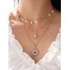 Collier à Plusieurs Branches avec Pendentifs Etoile Soleil et Strass - d'or 