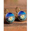 Boucles D'Oreilles Pendantes Mode à Imprimé Fleurs et Géométrie - Bleu 