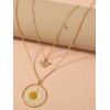 Collier Tendance à Plusieurs Branches avec Pendentifs Fleur et Abeille - d'or 