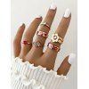 6 Pièces Ensemble de Bagues Tendances Motif Cœur Fleur et Strass - d'or 