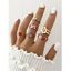 6 Pièces Ensemble de Bagues Tendances Motif Cœur Fleur et Strass - d'or 