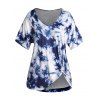 T-shirt Décontracté Torsadé Teinté Imprimé Manches Fendues de Grande Taille - Bleu profond 2X