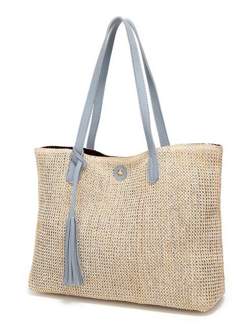 Contrast Handle Tassel Beach Straw Shoulder Bag