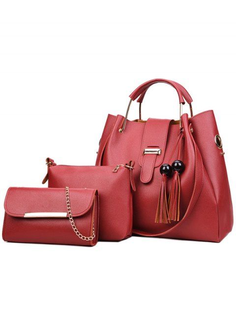3Pcs Beads Tassel Solid Color PU Tote Bags Set
