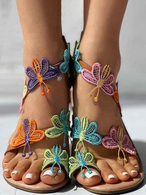 Hollow Out Colorful Butterfly Open Toe Slip On Trendy Outdoor Sandals