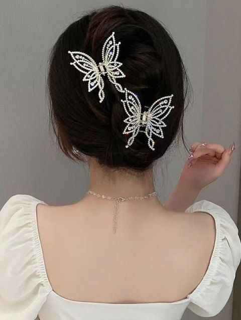 2 Pièces Tissage de Cheveux Evidé en Forme de Papillon avec Fausse Perle avec Strass