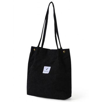

Applique Simple Solid Color Canvas Shoulder Bag, Black