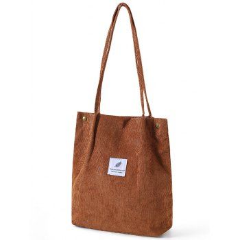 

Applique Simple Solid Color Canvas Shoulder Bag, Coffee