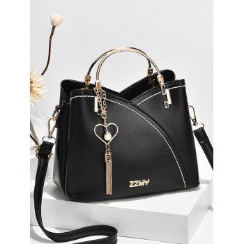 

Colorblock Heart Chain Tassel Embellishment PU Crossbody Bag, Black