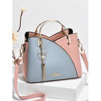 

Colorblock Heart Chain Tassel Embellishment PU Crossbody Bag, Light pink