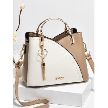 

Colorblock Heart Chain Tassel Embellishment PU Crossbody Bag, Light coffee