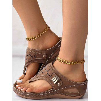 

Plain Color Hollow Out Slip On Wedge Cut Out Outdoor Slippers, Brown