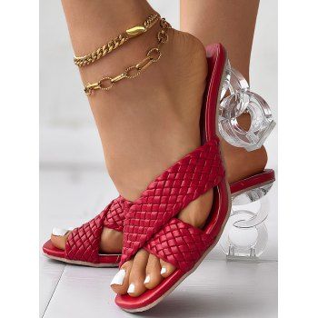 

Geometric Crossover Open Toe Artificial Cystal Heels Slip On Outdoor Sandals, Red