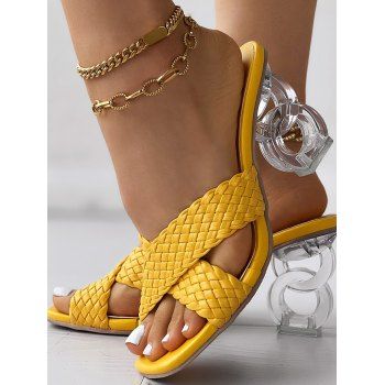 

Geometric Crossover Open Toe Artificial Cystal Heels Slip On Outdoor Sandals, Yellow