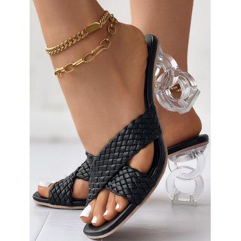 

Geometric Crossover Open Toe Artificial Cystal Heels Slip On Outdoor Sandals, Black