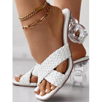 

Geometric Crossover Open Toe Artificial Cystal Heels Slip On Outdoor Sandals, White