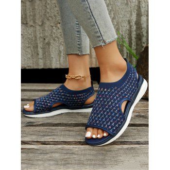 

Cut Out Fish Mouth Open Toe Casual Slip On Breathable Sandals, Blue