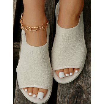 

Cut Out Fish Mouth Open Toe Casual Slip On Breathable Sandals, Beige