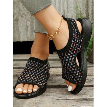 

Cut Out Fish Mouth Open Toe Casual Slip On Breathable Sandals, Black