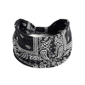 

Bohemian Headband Paisley Printed Elastic Wide Sports Headband, Black