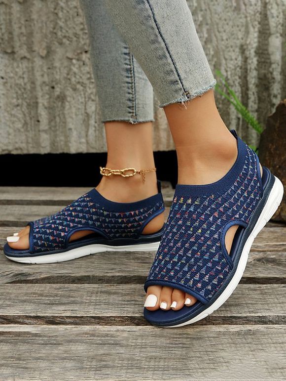 Cut Out Fish Mouth Open Toe Casual Slip On Breathable Sandals - Bleu EU 41