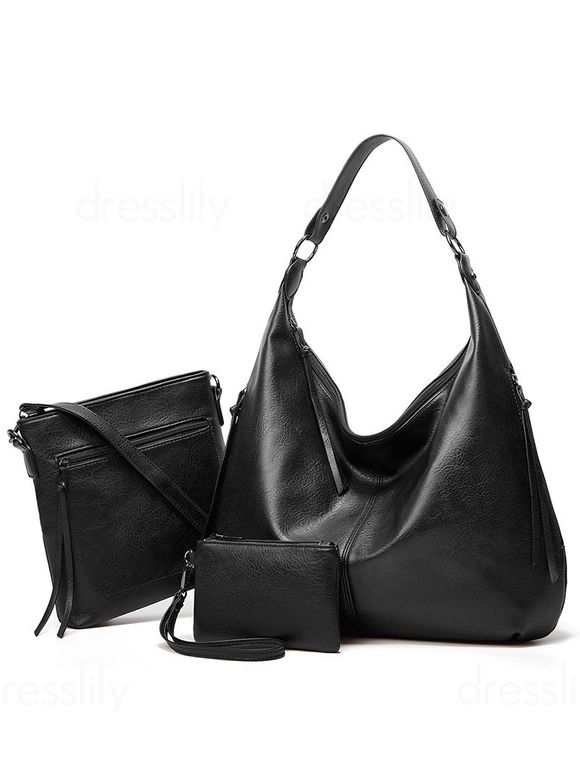 Sac Fourre-tout en Couleur Unie avec Sac à Main Poignée Large en PU - Noir 