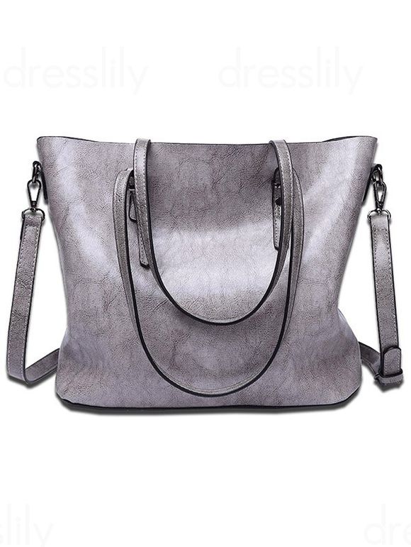 Sac Fourre-tout à Bandoulière Ajustable Zippé en PU - Gris 
